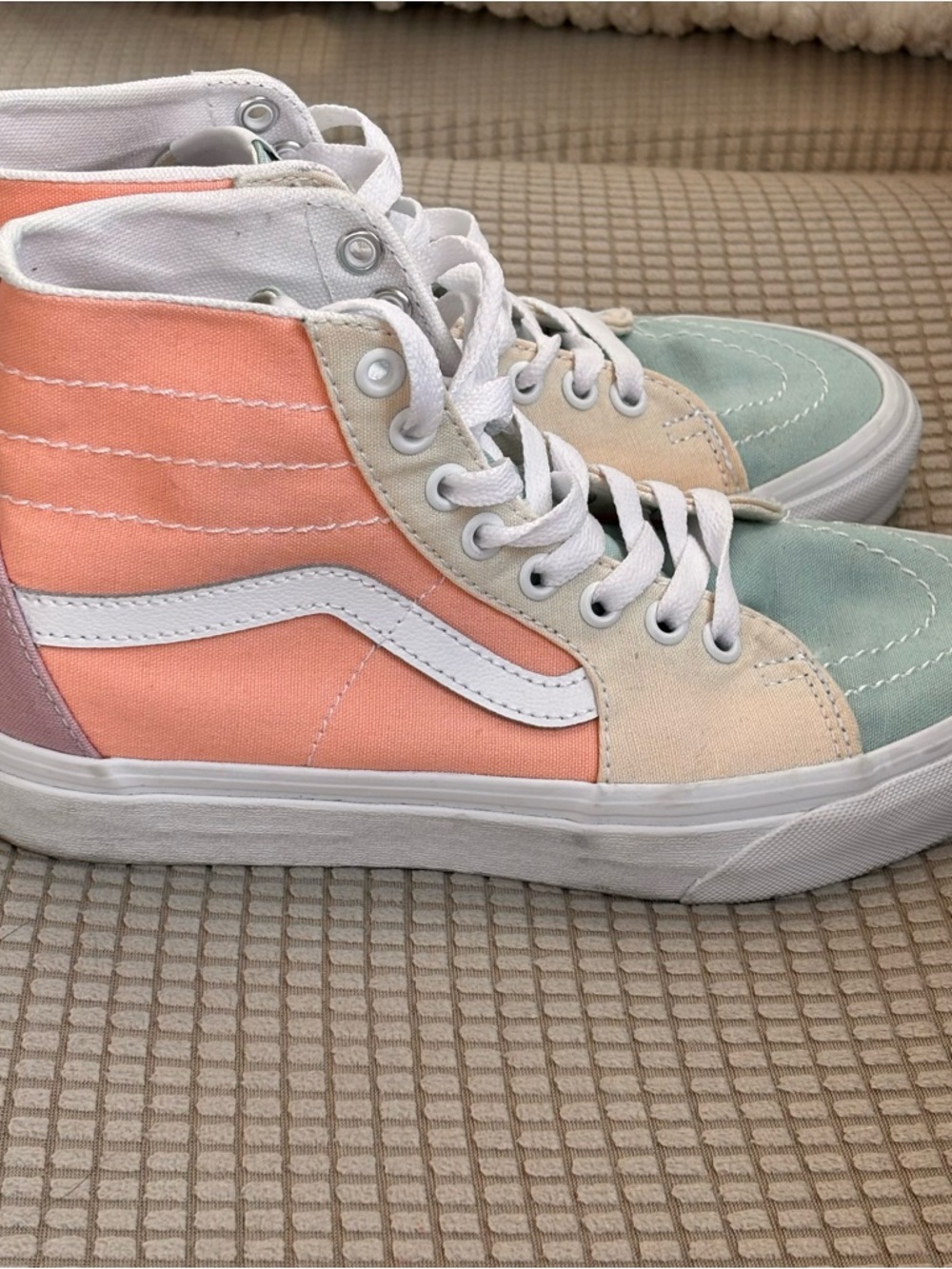 Vans High Top Sneakers in Peach, Mint, Cream